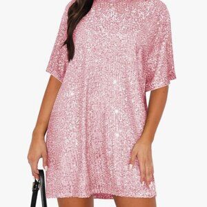 Women's Crew Neck Sequin Dress for Women Sexy V Neck Shirt Dress Sparkly Half Sl